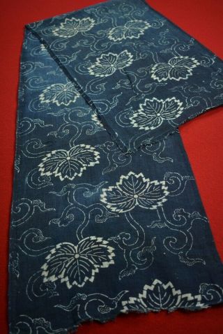 Vq53/70 Vintage Japanese Fabric Cotton Antique Boro Indigo Blue Katazome 55.  1 "