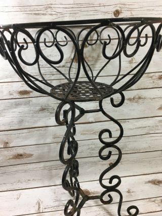 Vintage Wrought Iron Plant Stand Fancy Scroll With Basket Indoor Outdoor 2