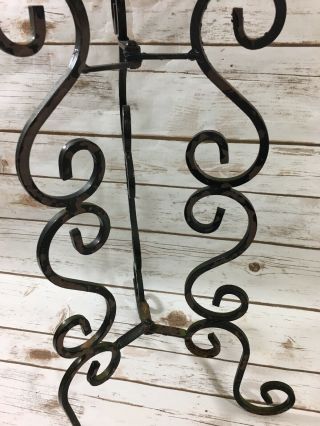 Vintage Wrought Iron Plant Stand Fancy Scroll With Basket Indoor Outdoor 3