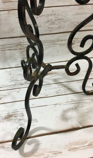 Vintage Wrought Iron Plant Stand Fancy Scroll With Basket Indoor Outdoor 4