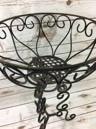 Vintage Wrought Iron Plant Stand Fancy Scroll With Basket Indoor Outdoor 5