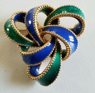 Vintage Ciner Blue And Green Enameled Gold Tone Beaded Brooch/pin