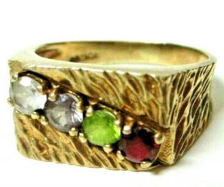 Vintage Mens Womens Solid 10k Yellow Gold 4 Birth Stone Ring