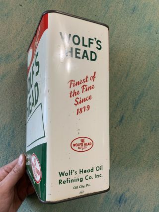 Vintage Wolf’s Head Motor Oil And Lubes 1 One Gallon Oil Can Handle Early 3