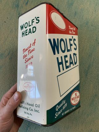 Vintage Wolf’s Head Motor Oil And Lubes 1 One Gallon Oil Can Handle Early 4