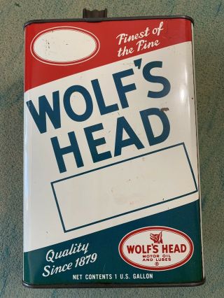 Vintage Wolf’s Head Motor Oil And Lubes 1 One Gallon Oil Can Handle Early 5