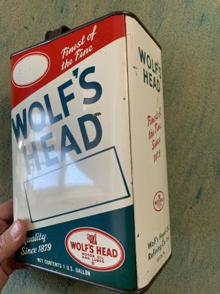 Vintage Wolf’s Head Motor Oil And Lubes 1 One Gallon Oil Can Handle Early 6