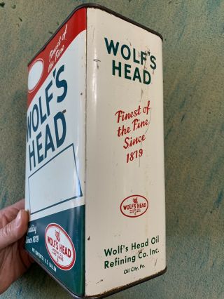 Vintage Wolf’s Head Motor Oil And Lubes 1 One Gallon Oil Can Handle Early 7