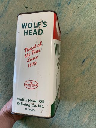 Vintage Wolf’s Head Motor Oil And Lubes 1 One Gallon Oil Can Handle Early 8