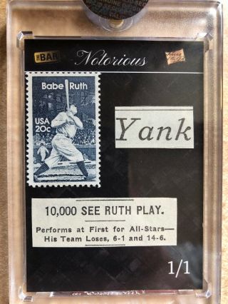 2019 The Bar Babe Ruth Notorious 1930s Vintage Newspaper/stamp Relic 1/1