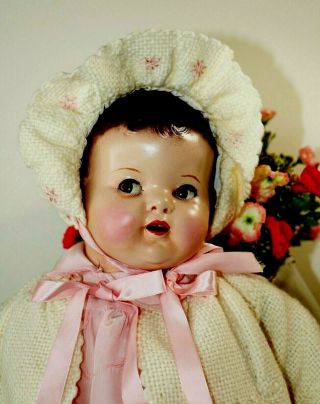 Vintage Composition Doll Ideal Baby Coos Marked Xl 24 " Flirty Eyes Outfit
