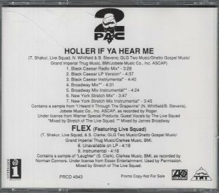 2PAC Holler If Ya Hear Me / Flex 9 track Promo CD Single RARE Remixes Live Squad 2