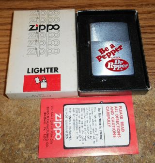 1978 Zippo Dr.  Pepper Be A Pepper Full Size Advertising Lighter/nib/very Rare