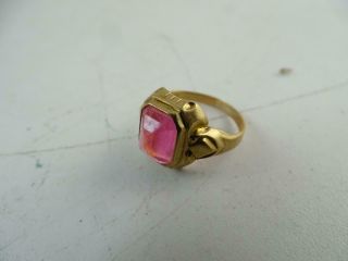 Vintage 10k Solid Yellow Gold Pink Stone Ladies Cocktail Ring 2.  6 Grams Size 7