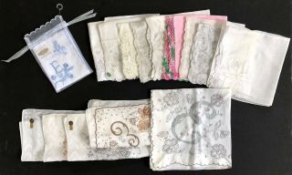 15 Vintage Linen Lace Hankies Madeira Gerbrend Pakell Blarney Woollen Handmade
