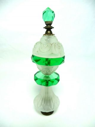 Vintage Green & Frosted Glass Floor Table Lamp Brass Finial Part Art Deco Vgc