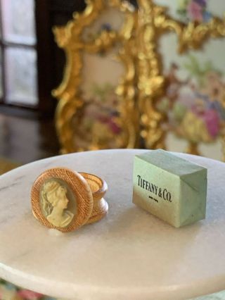 Artisan Miniature Dollhouse Vanity Carved Wood Lidded Box Real Cameo Tiffany Box 3