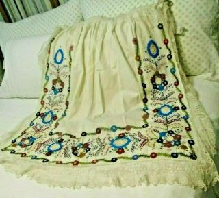 Vintage Czech Or Hungarian Folk Apron - Heavy Beading / Lace