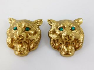 Vintage Gold Tone Roaring Cat Shoe Clips Dress Or Scarf Clip Tiger Lion
