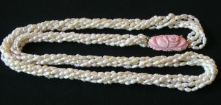 Vintage Freshwater Pearl Necklace With Rose Coral Clasp