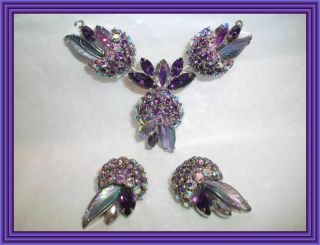 Sherman Deep Purple & Purple Ab - Flower Pot Motif Rigid Necklace Pendant Set Nr