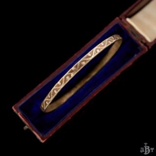 Antique Vintage Deco Sterling Silver English Swirl Geometric Bangle Bracelet