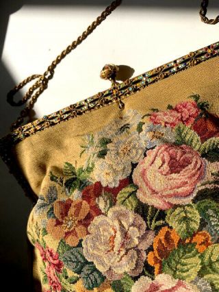 Antique/ Vtg.  Micro Petit Point Floral Evening Bag Purse 2