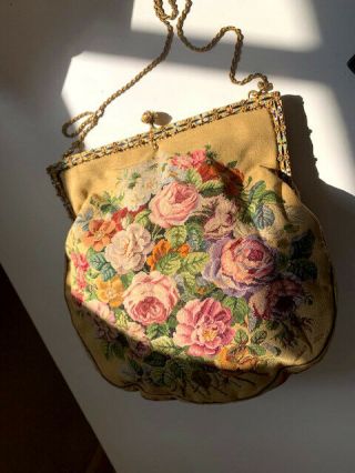 Antique/ Vtg.  Micro Petit Point Floral Evening Bag Purse 4