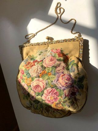 Antique/ Vtg.  Micro Petit Point Floral Evening Bag Purse 5