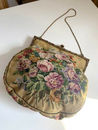 Antique/ Vtg.  Micro Petit Point Floral Evening Bag Purse 6