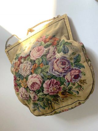 Antique/ Vtg.  Micro Petit Point Floral Evening Bag Purse 7