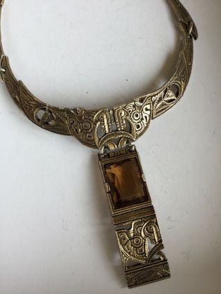 Vintage Miracle Pendant Necklace,  Celtic Scottish,  Glass Amber Citrine,  Signed
