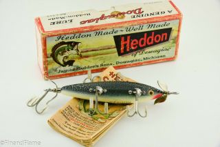 Vintage Heddon Underwater Minnow Model 150 Antique Lure Box Green Crackle St11