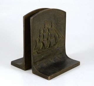 Vintage Goram Bronze Bookends Uss Constitution By Hugo Carlborg Old Ironsides 6 "