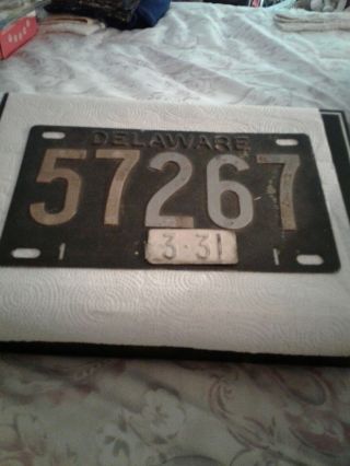 5 Digit Black And White License Plate.  Delaware.  Vintage