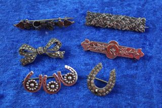 6 X Vintage & Antique.  925 Sterling Silver Brooches Inc.  Horseshoe (24g)