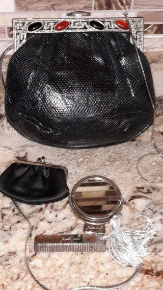 Vintage Judith Leiber Black Snake Jeweled Clasp Evening Bag