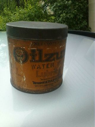 Rare Early 1900s Vintage Oilzum Man Motor Oil Waterpump Grease Tin Oil Can