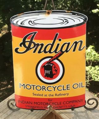 Vintage Indian Motor Oil Can Porcelain Gas Pump Sign Advertising