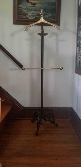 Vintage Brass Valet Stand - Butler Stand - Suit Hanger Rack - Adjustable