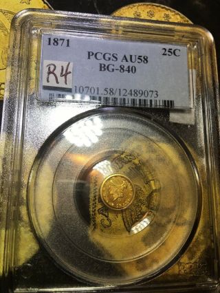 1871 - G California Gold Quarter Bg - 840 Rare 4 Pcgs Au58