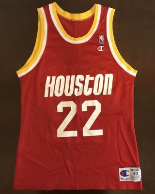Rare Vintage Champion Nba Houston Rockets Clyde Drexler Basketball Jersey