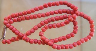 WONDERFUL ANTIQUE REAL CARVED CORAL BEAD NECKLACE 13g 6