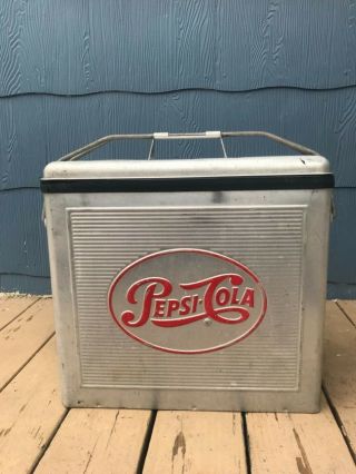 RARE VINTAGE 1950 ' s PEPSI - COLA PICNIC STYLE ALUMINUM COOLER - UNIQUE & RARE MODEL 2