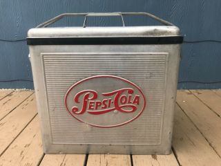 RARE VINTAGE 1950 ' s PEPSI - COLA PICNIC STYLE ALUMINUM COOLER - UNIQUE & RARE MODEL 7