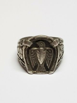 Vintage Sterling Silver Native American Thunderbird Horseshoe Ring Sz 9