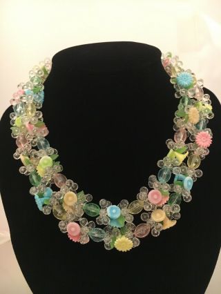 Vintage Flower Plastic Bead Multi Color 18” Necklace West Germany (6)