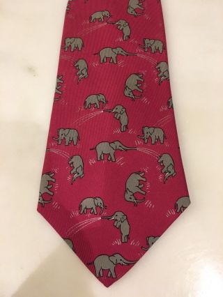 Vintage Hermes Paris Silk Twill Tie 7111 Oa Elephants On A Red Background