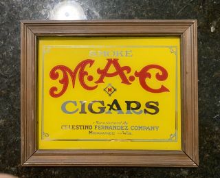 Antique Vintage Mac Glass Cigar Sign Milwaukee Wisconsin Old Tobacco Display