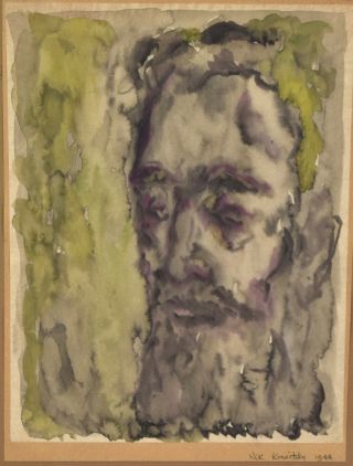 Vintage Watercolor Painting Portrait Of Bearded Man Nik Krevitsky